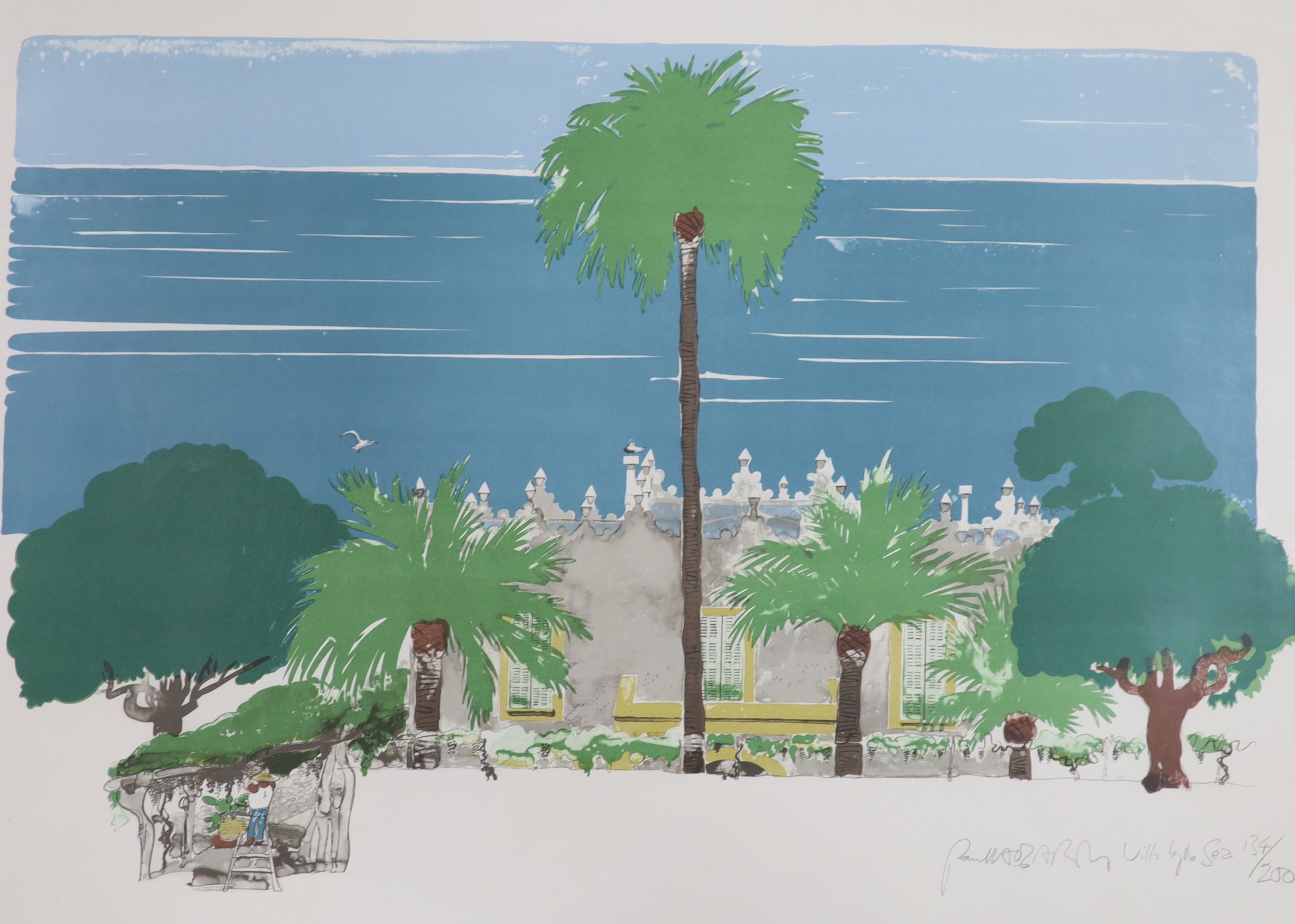 Paul Hogarth (1917-2001), lithograph, 'Villa by the sea', signed in pencil, 134/200, 55 x 75cm